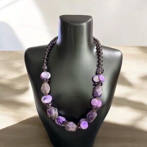 Purple Amethyst, with purple glass beads semi choker necklace,1980's.